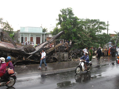 Hiện trường vụ tai nạn (Ảnh: Báo Bình Thuận)
